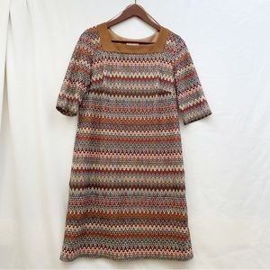 Dress Barn 70’s Vibe Crochet Shift Dress with Suede Collar